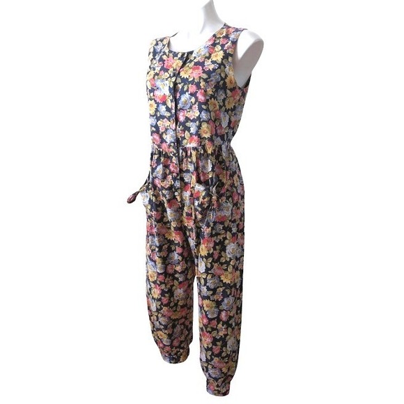 Vintge Laura Ashley Floral Cottagecore Sleeveless Cotton Jumpsuit Size Medium - Picture 4 of 8